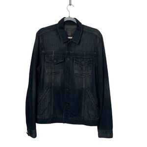 PAIGE Mens Black Shadow Denim Trucker Jacket Lightweight Cotton Blend
